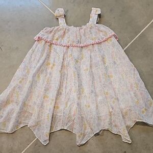 Floral Sleeveless Dress with Pink Trim